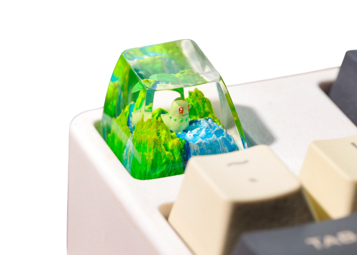 Chikorita Meadow Falls resin artisan keycap