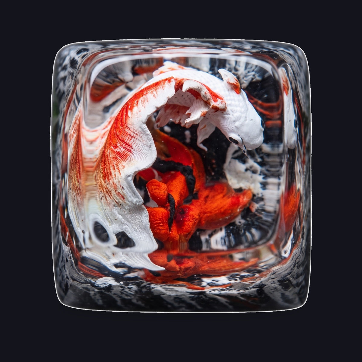 Koi Fish White Red Resin Keycap — top view
