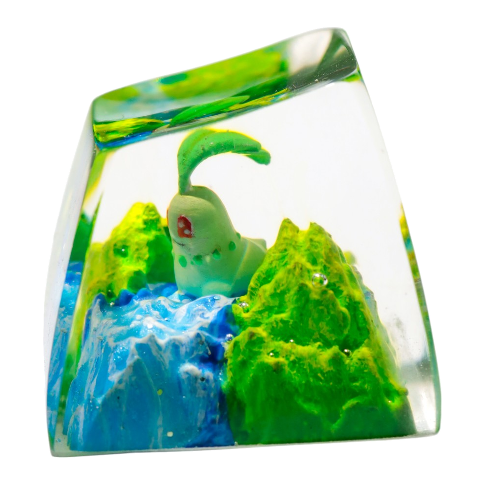 Chikorita Meadow Falls resin artisan keycap