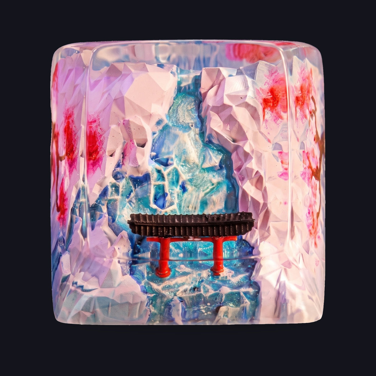 Cherry Blossom Torii Resin Keycap — top view