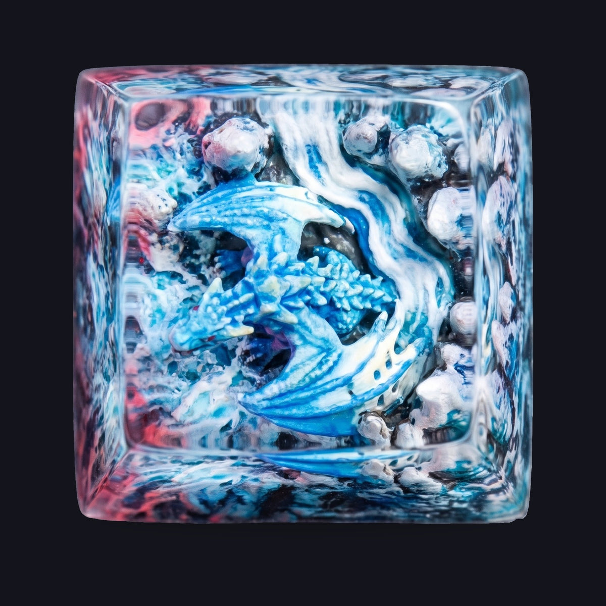 Blue Dragon Waterfall Resin Keycap — top view