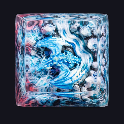 Blue Dragon Waterfall Resin Keycap — top view