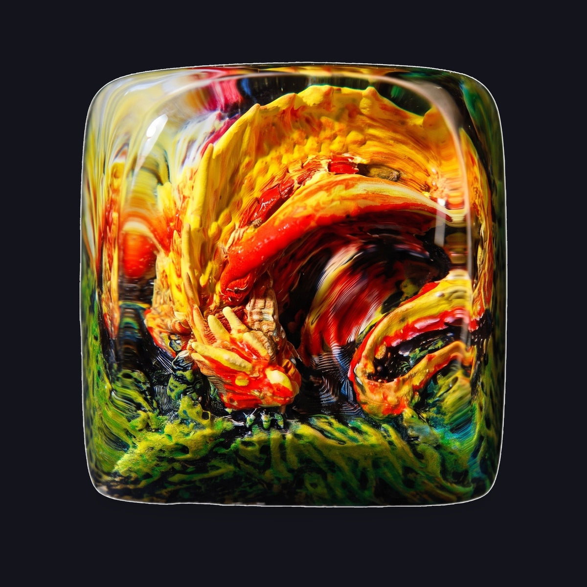 Sleeping Dragon Orange Resin Keycap — top view