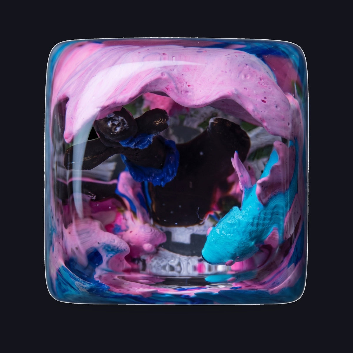 Koi Fish Blue Pink Resin Keycap — top view