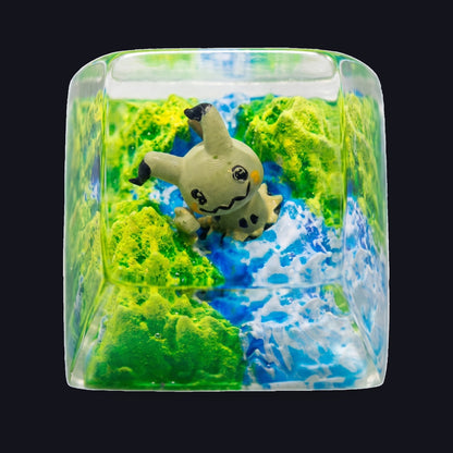 Mimikyu Meadow Falls Resin Keycap — top view