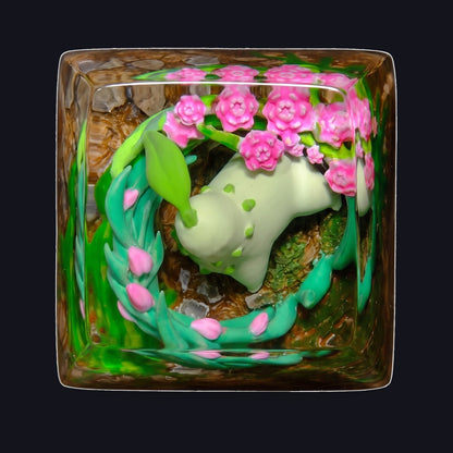 Chikorita Resin Keycap — top view