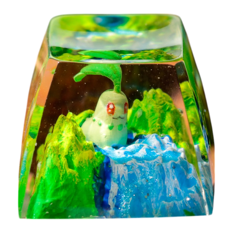 Chikorita Meadow Falls resin artisan keycap
