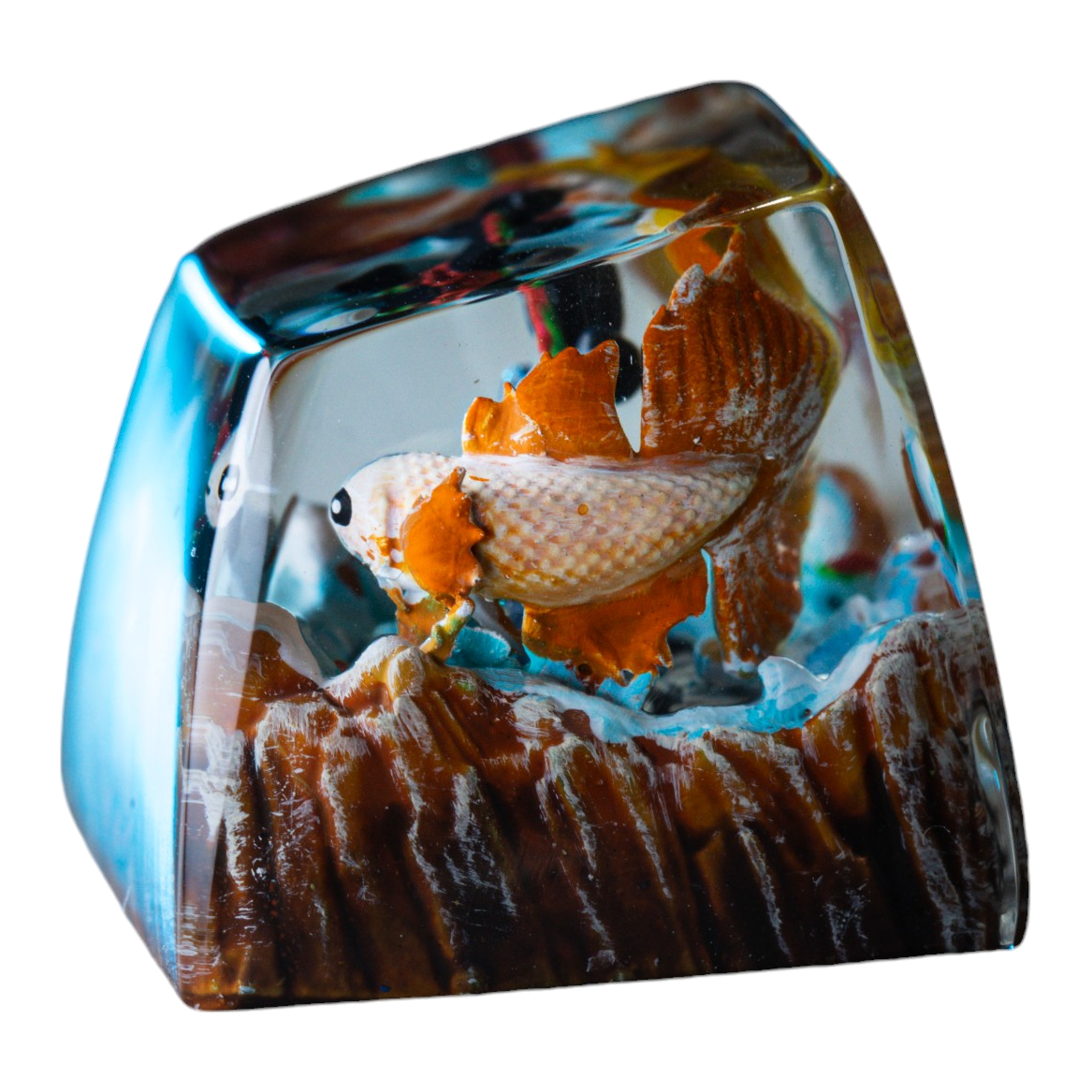 Koi Fish White Gold resin artisan keycap