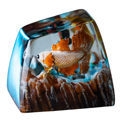Koi Fish White Gold resin artisan keycap