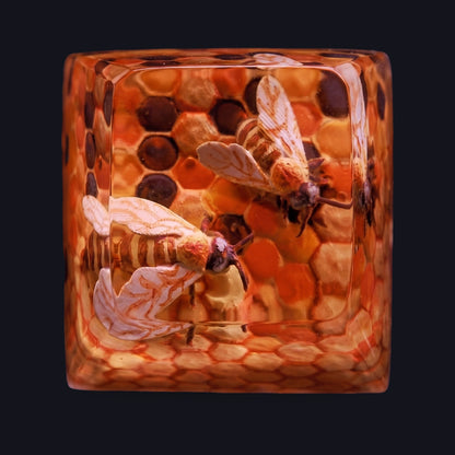 Honeybee Hive Resin Keycap — top view