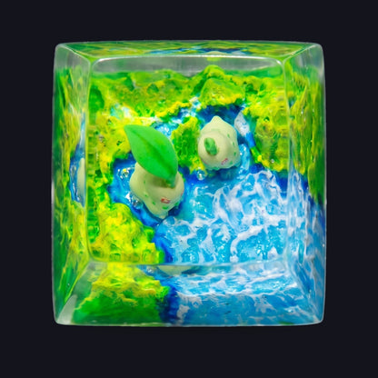Chikorita Meadow Falls Resin Keycap — top view