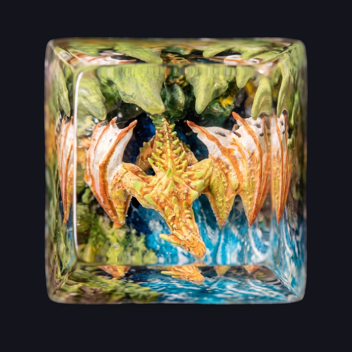 Orange Dragon Resin Keycap — top view