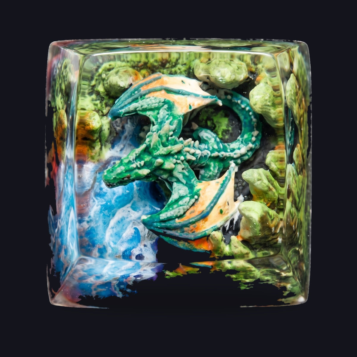Green Dragon Resin Keycap — top view