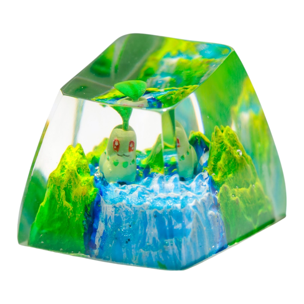 Chikorita Meadow Falls resin artisan keycap