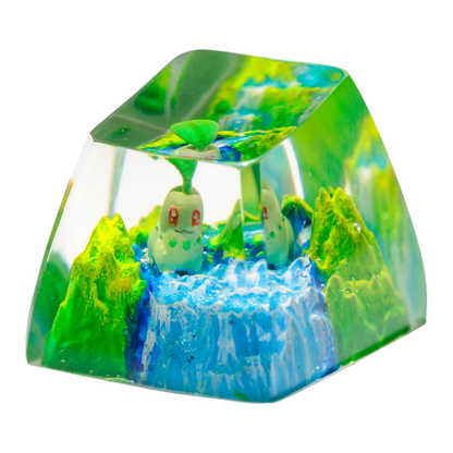 Chikorita Meadow Falls resin artisan keycap