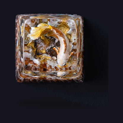 Koi Fish White Gold Resin Keycap — top view